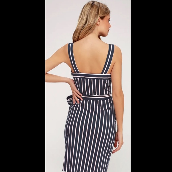 Lulus J.O.A. Porto Navy Blue and Pink Striped Dress, size L 💎 - Picture 2 of 4